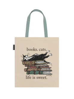 Books. Cats. Life is Sweet. tote bag
