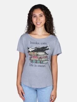 Books. Cats. Life is Sweet. Women’s Relaxed Fit T-Shirt