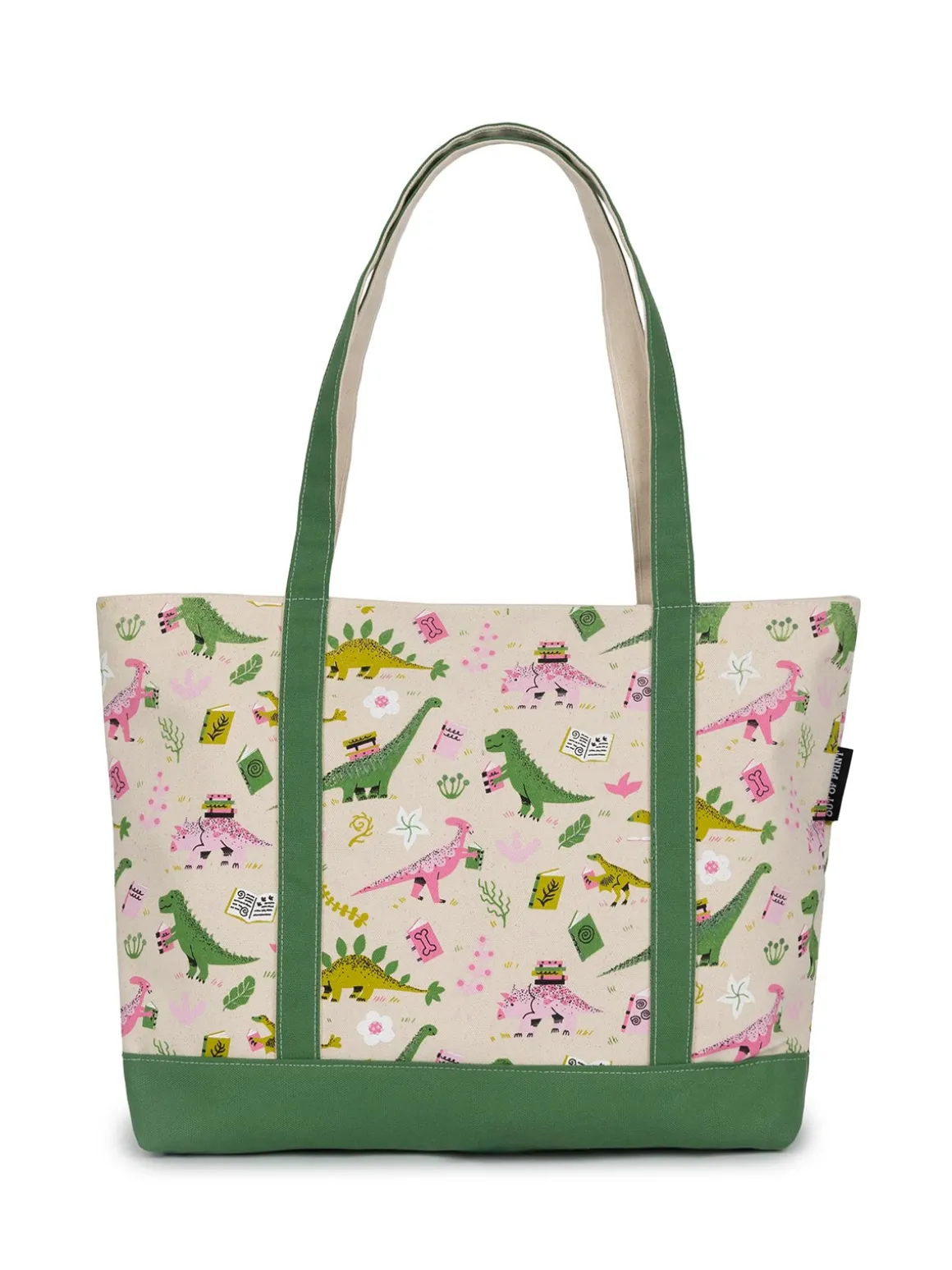 Dinosaur Reads large zippered tote