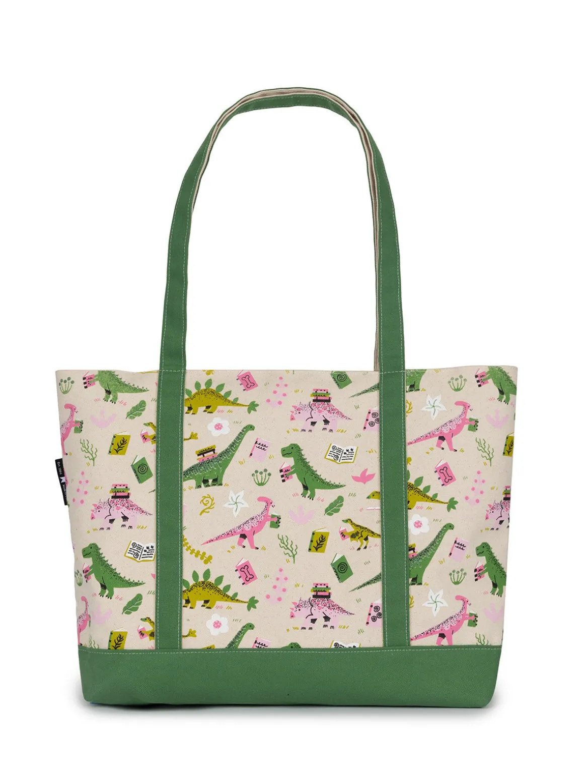 Dinosaur Reads large zippered tote