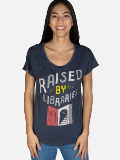 Raised by Libraries Women’s Relaxed Fit T-Shirt (Vintage Navy)